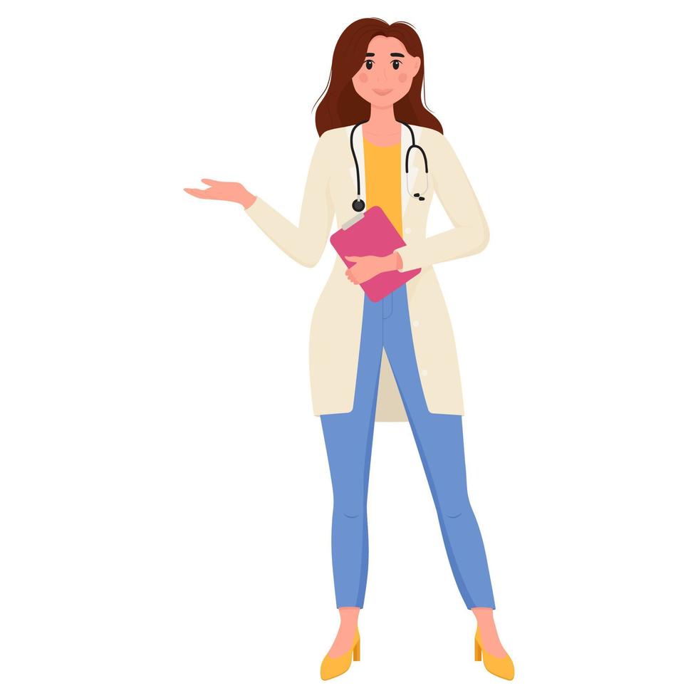 Woman doctor nutritionist. Health care and weight loss concept. Vector illustration