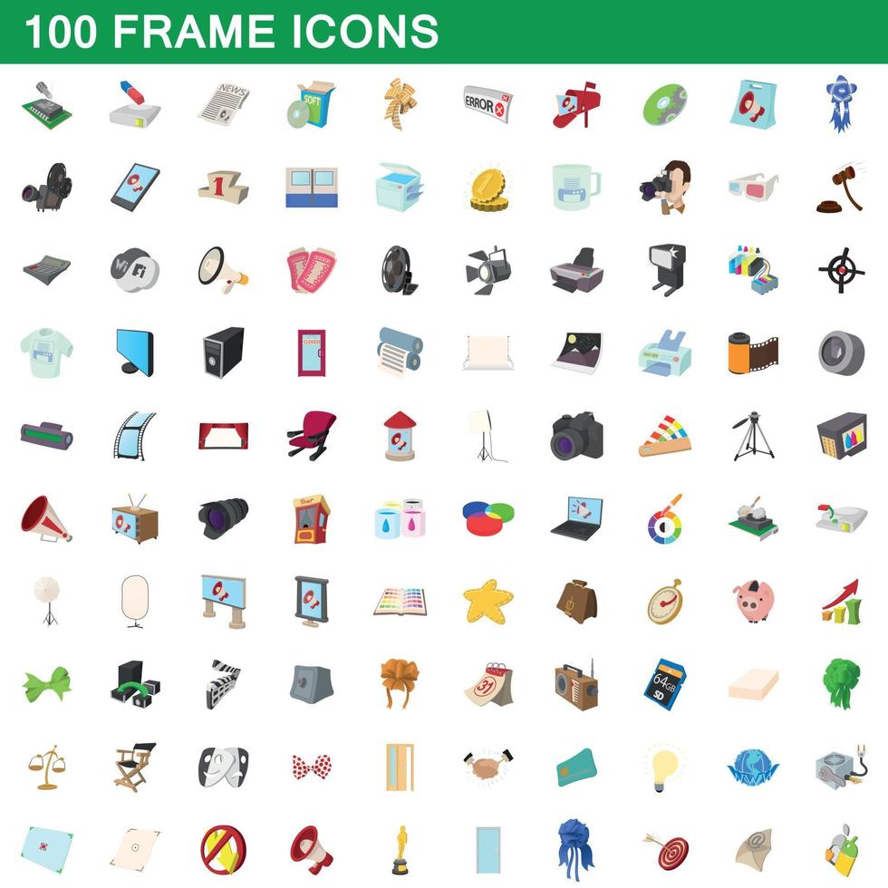 100 frame icons set, cartoon style vector