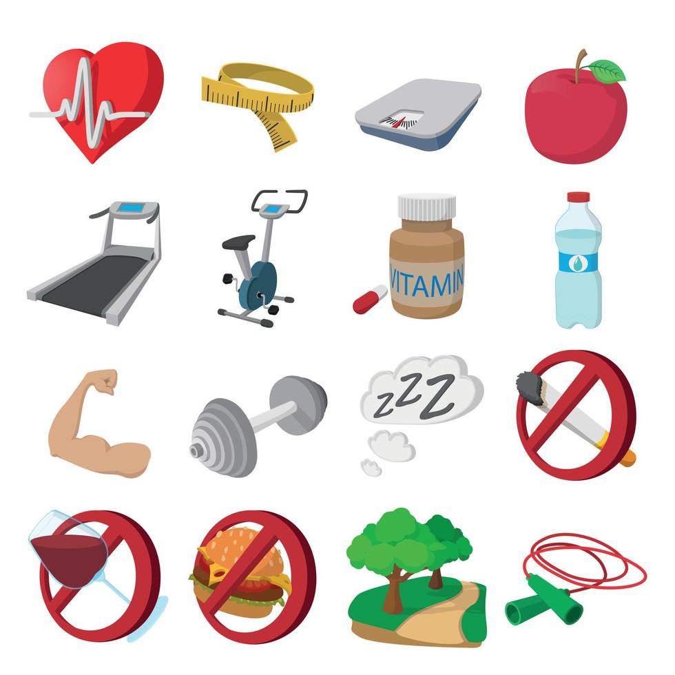 Healthy lifestyle cartoon icons vector
