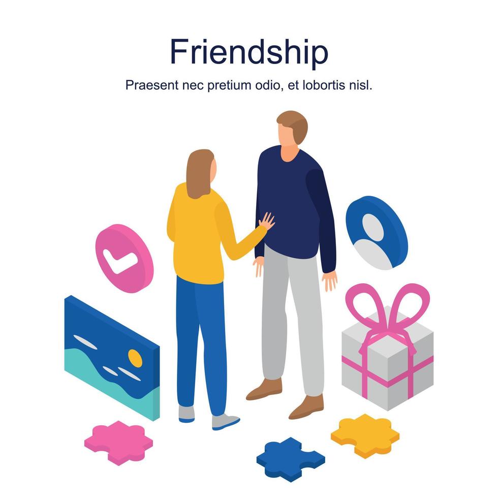 Best friendship concept banner, isometric style vector