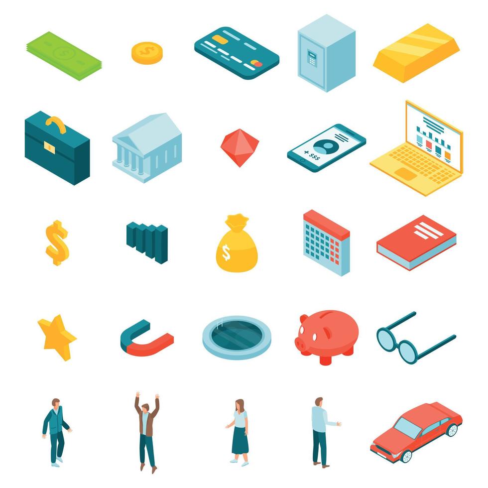 Millionaire icons set, isometric style vector