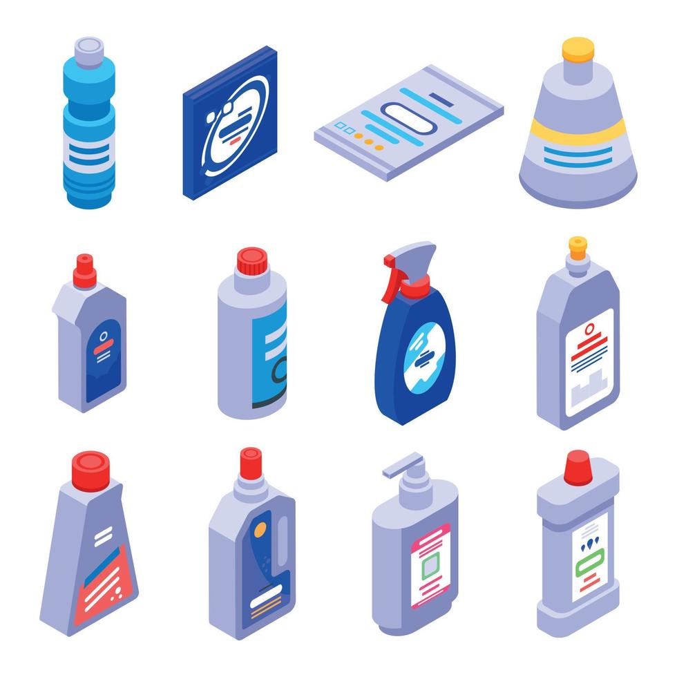 Bleach icons set, isometric style vector