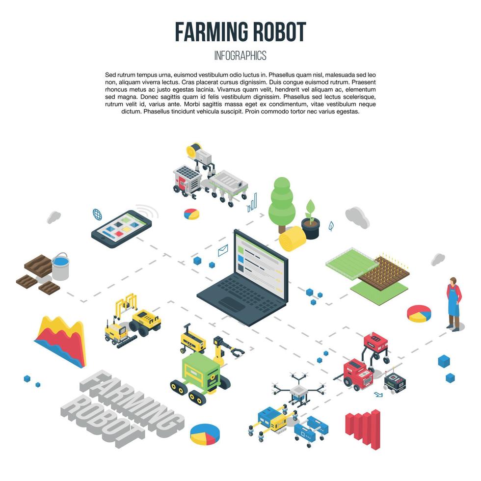 Smart farming robot concept banner, isometric style vector