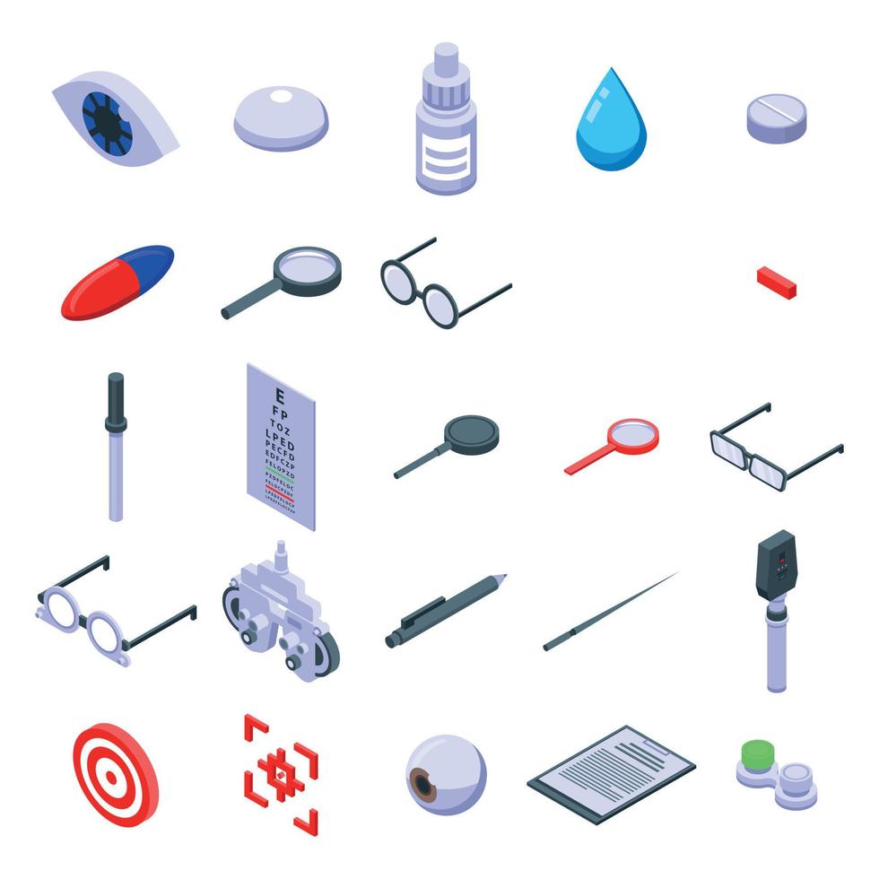 Eye examination icons set, isometric style vector