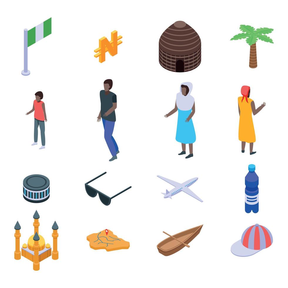 Nigeria icons set, isometric style vector