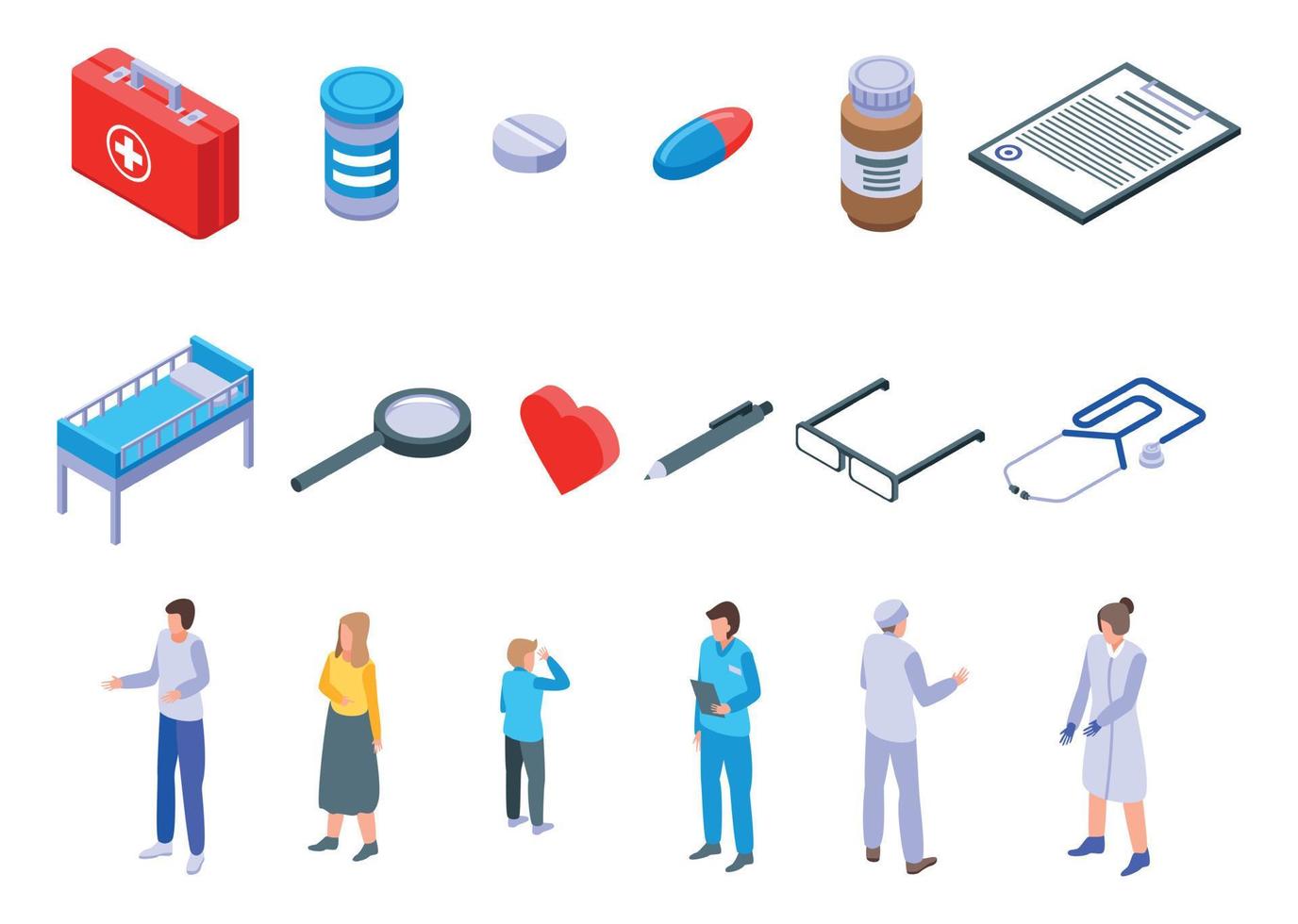 Family health clinic icons set, isometric style vector