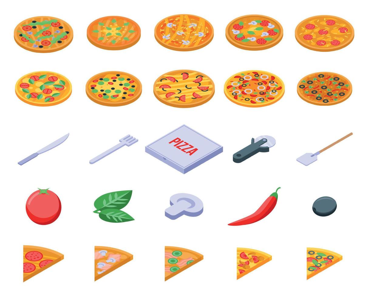 Pizza icons set, isometric style vector