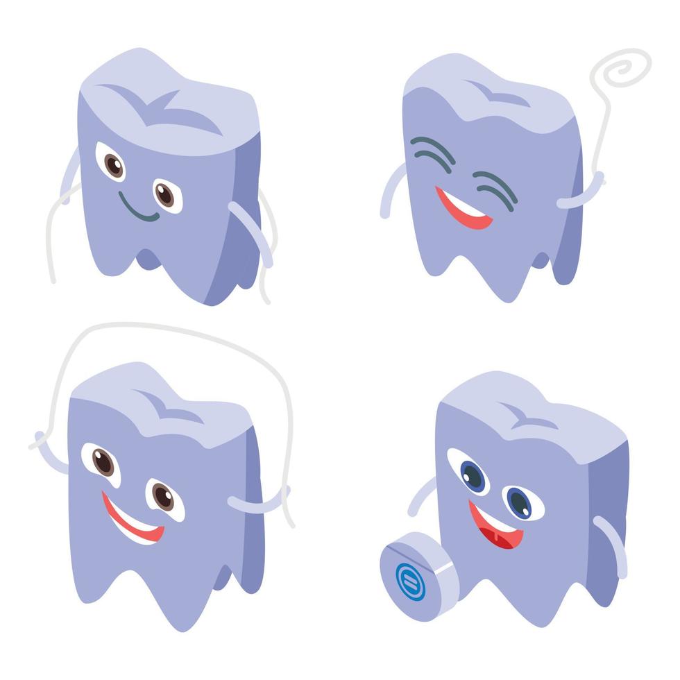 Floss icons set, isometric style vector