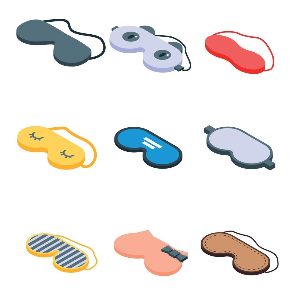 Sleeping mask icons set, isometric style vector