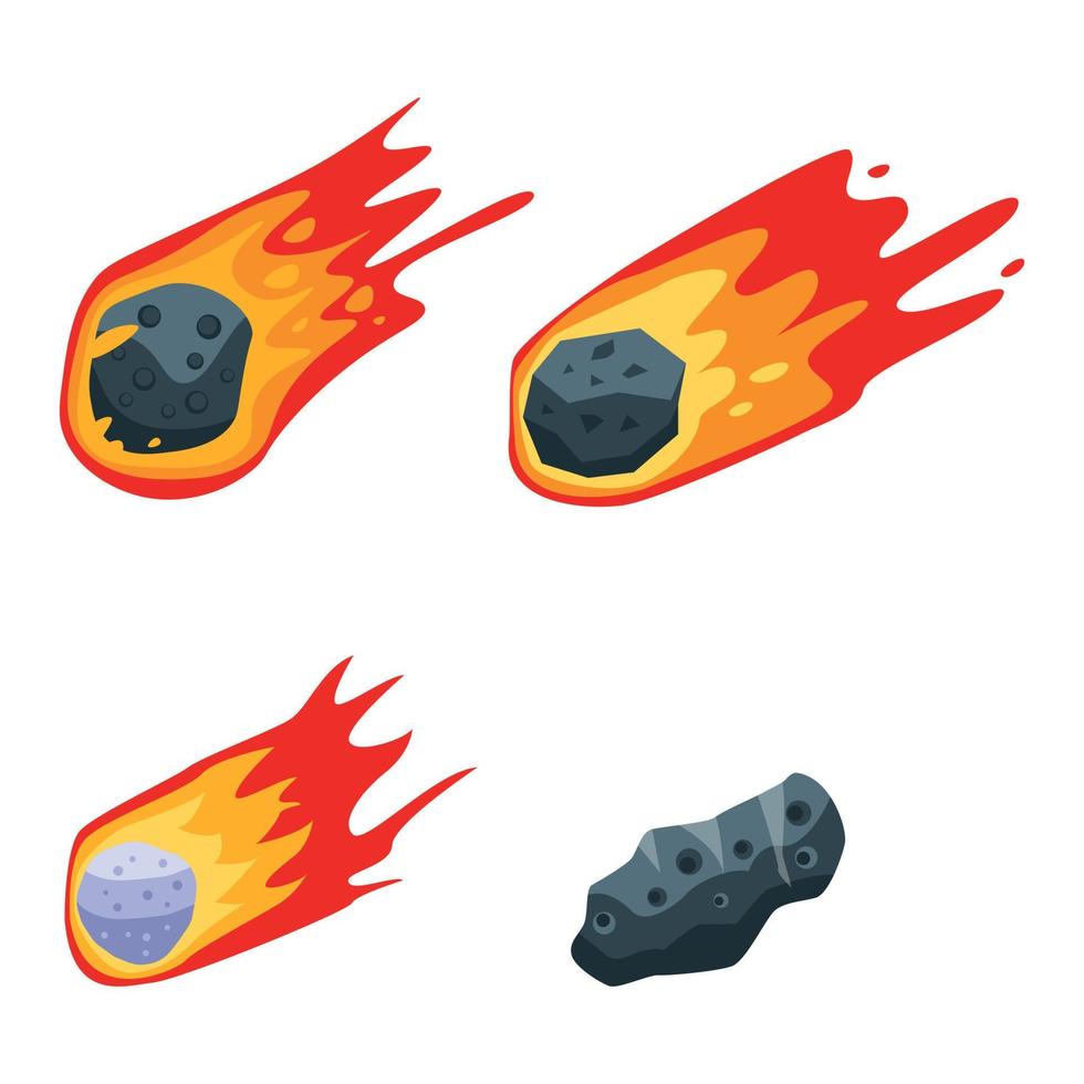 Meteorite icons set, isometric style vector