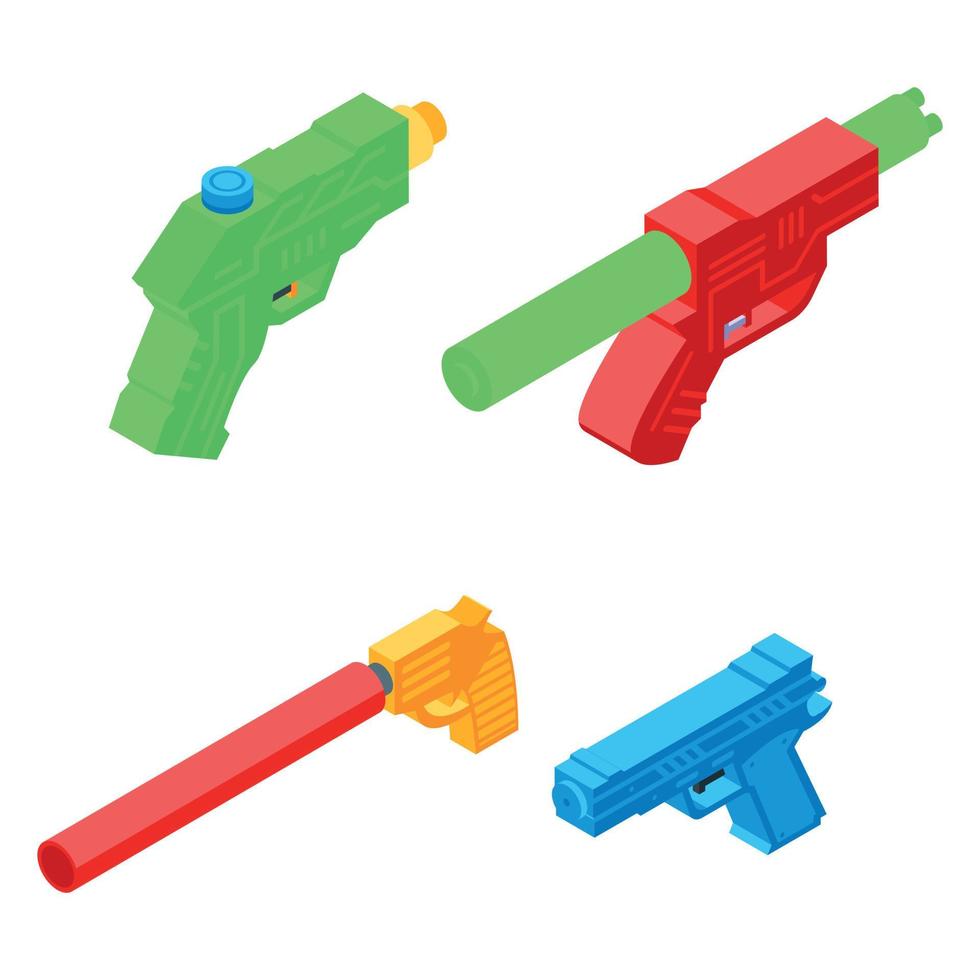 Squirt gun icons set, isometric style vector