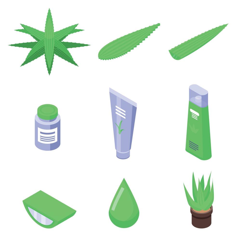 Aloe icons set, isometric style vector