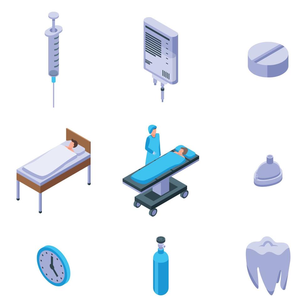 conjunto de iconos de anestesia, estilo isométrico vector