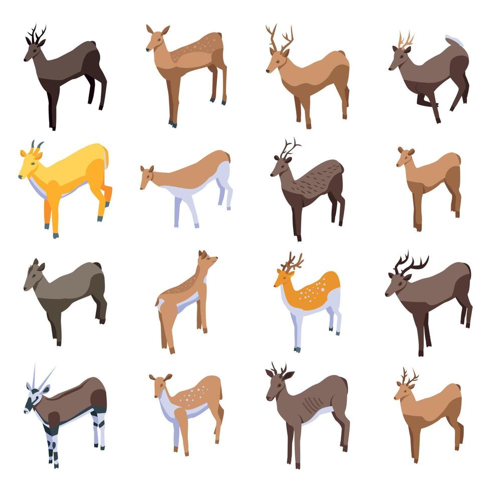 Deer icons set, isometric style vector