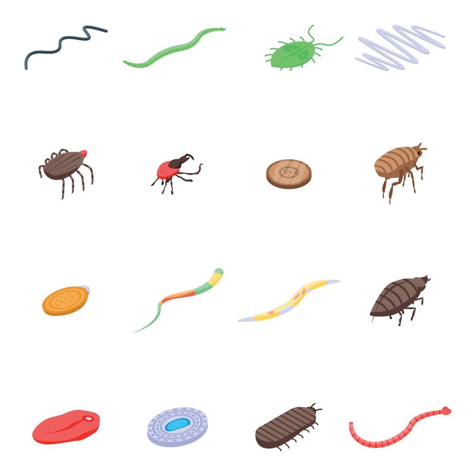 Parasite icons set, isometric style vector