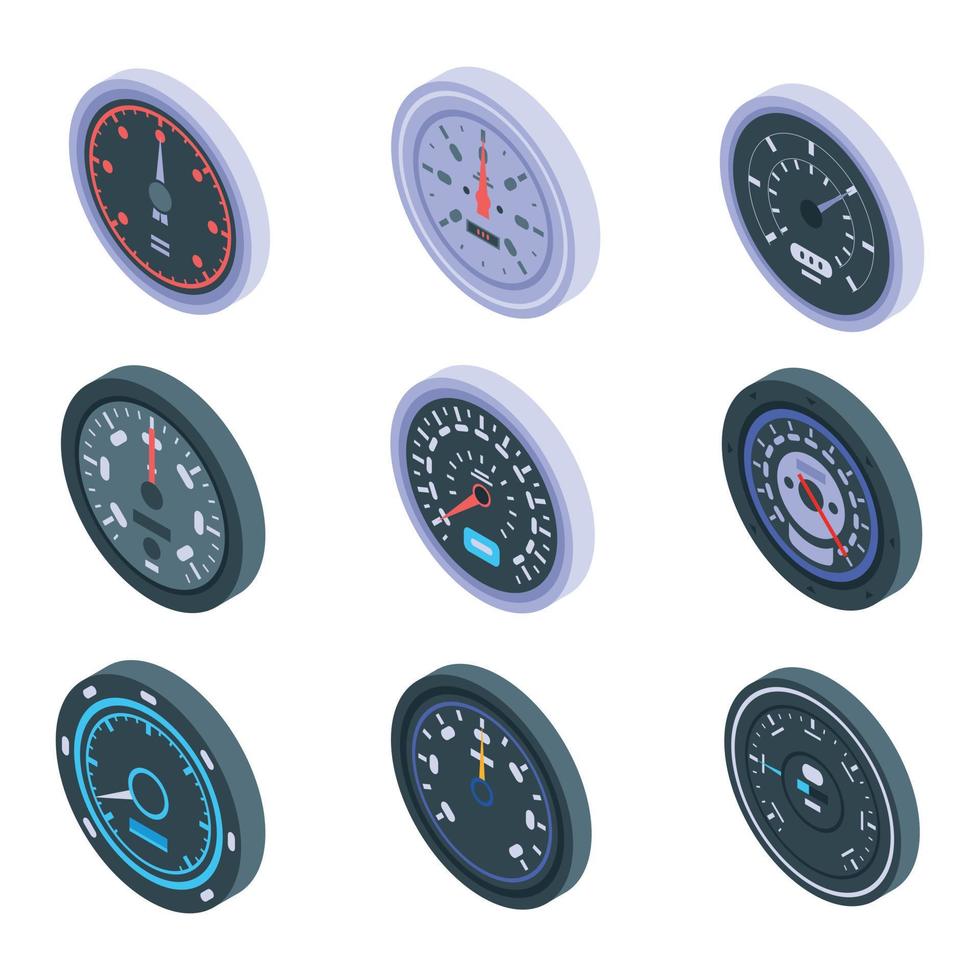 Speedometer icons set, isometric style vector