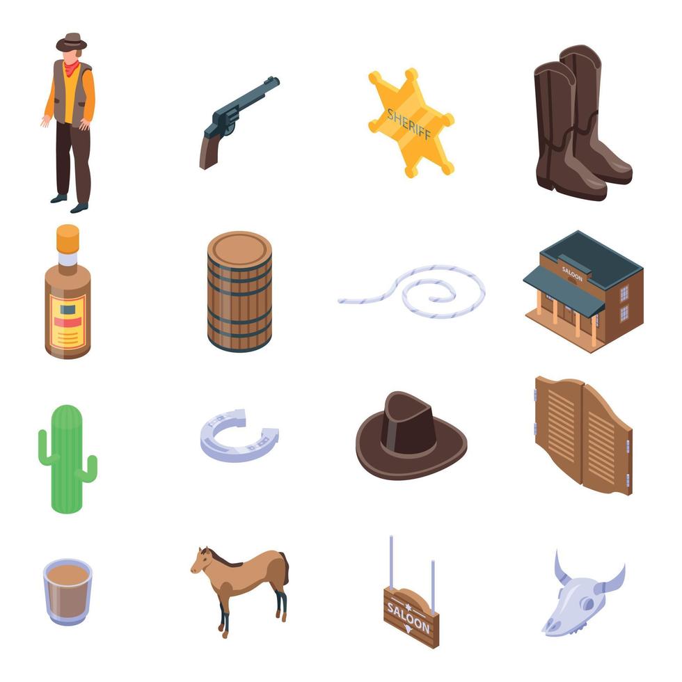 Saloon icons set, isometric style vector