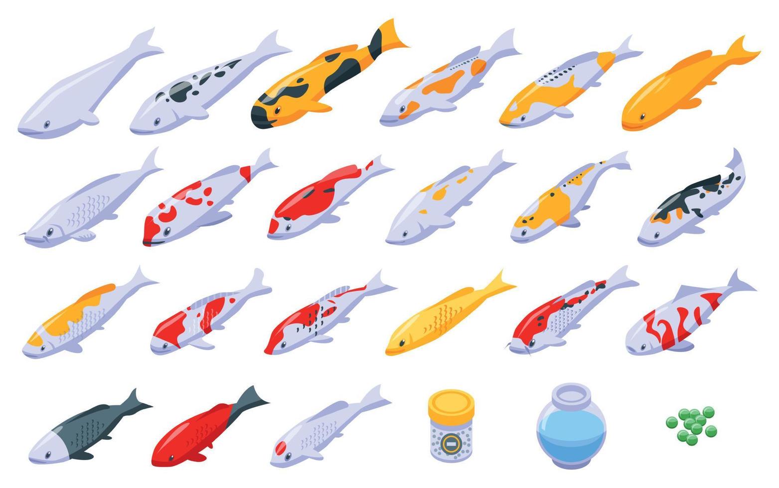 Koi carp icons set, isometric style vector