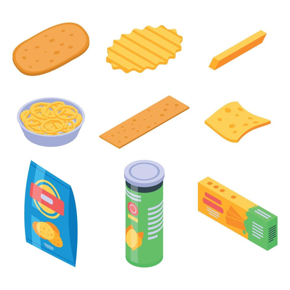 Chips potato icons set, isometric style vector