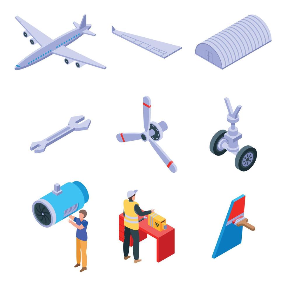 Aircraft repair icons set, isometric style vector