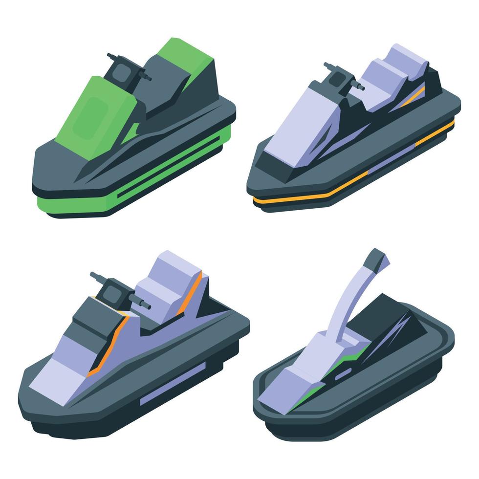 Jet ski icons set, isometric style vector