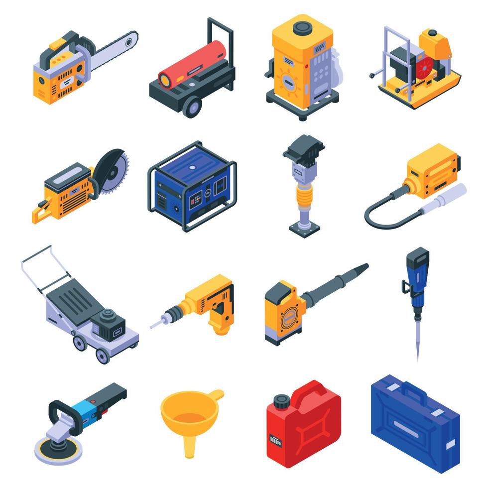 Gasoline tools icons set, isometric style vector