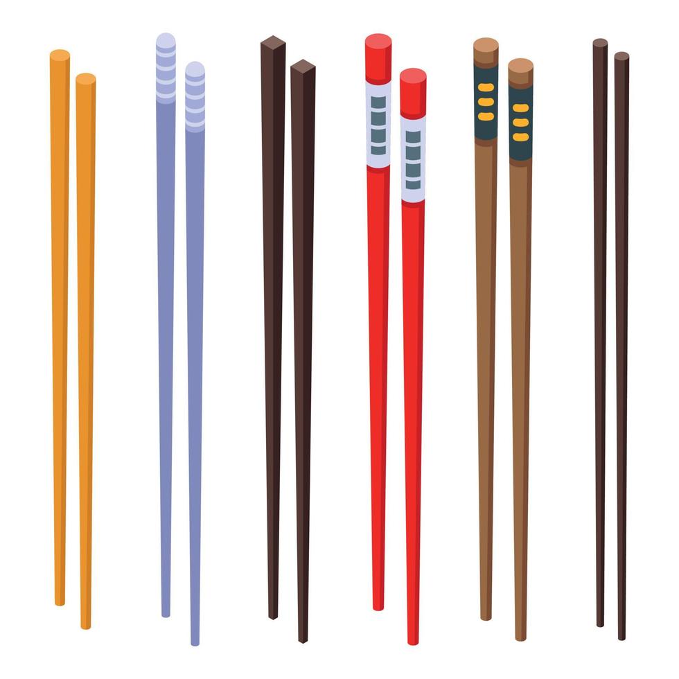 Chopsticks icons set, isometric style vector