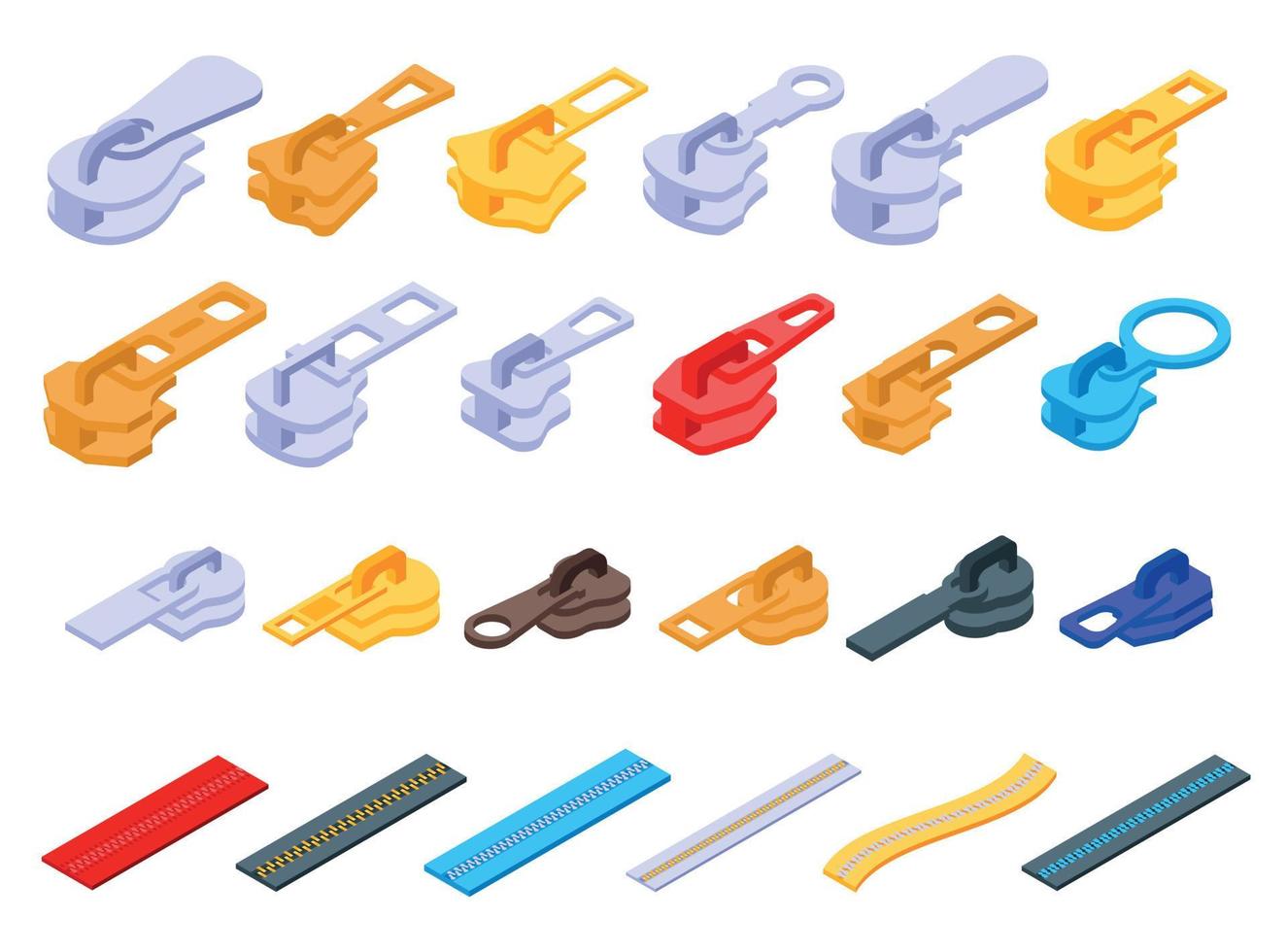 Zipper icons set, isometric style vector