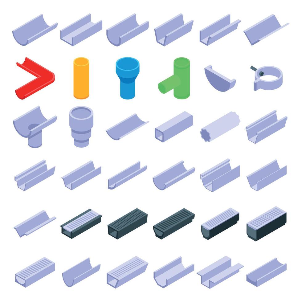 Gutter icons set, isometric style vector