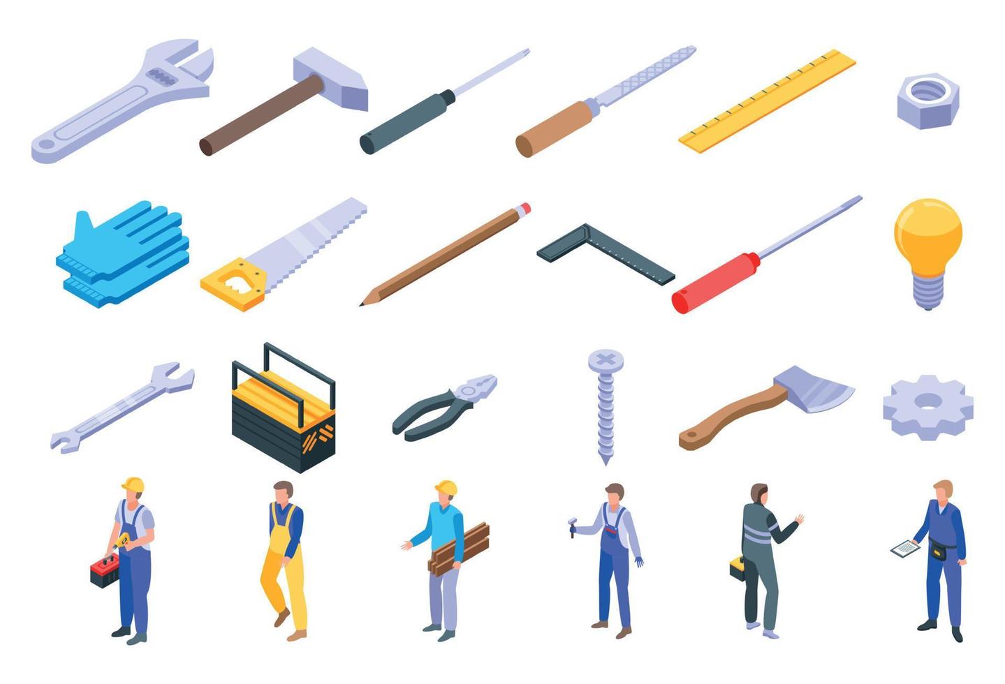 Repairman icons set, isometric style vector