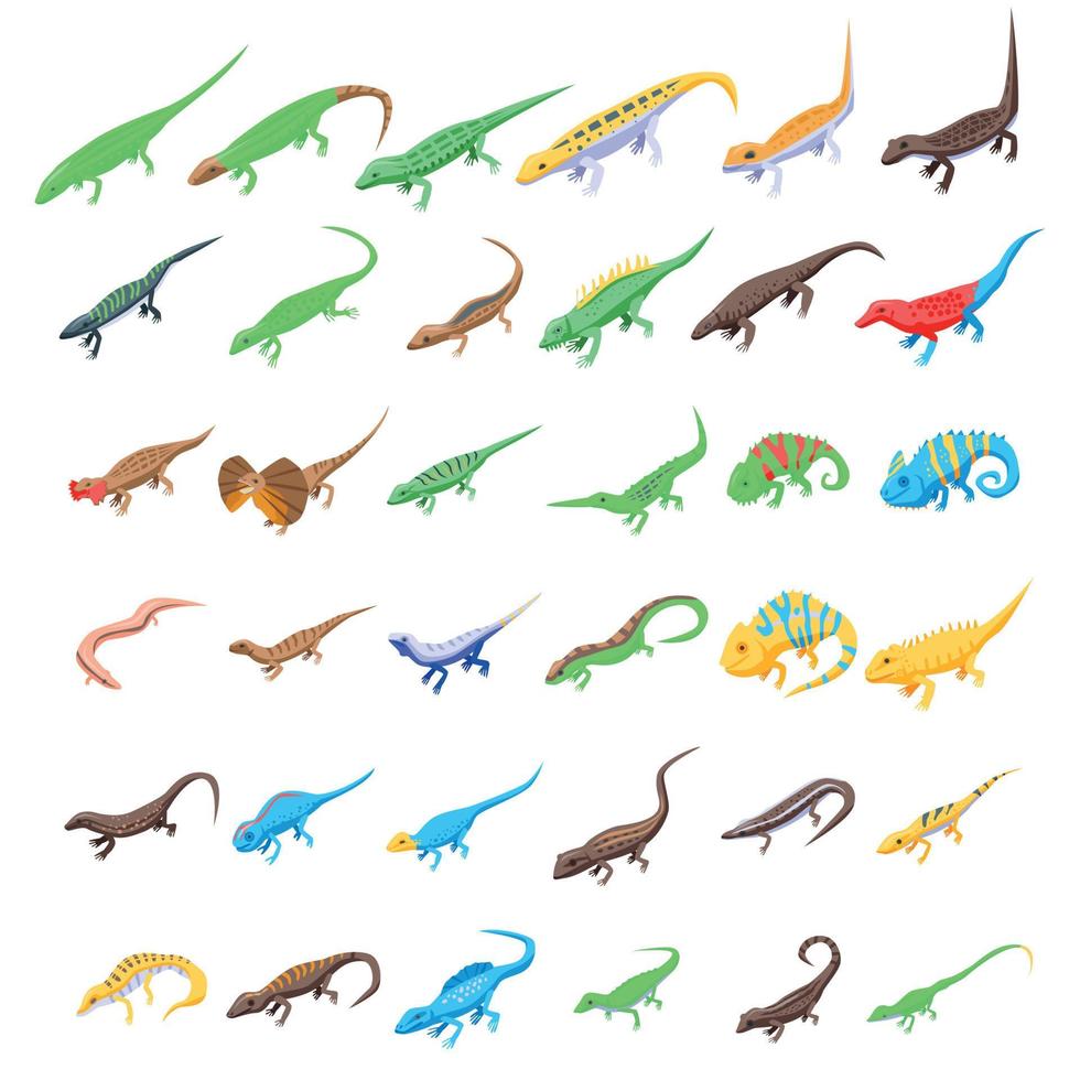 conjunto de iconos de lagarto, estilo isométrico vector