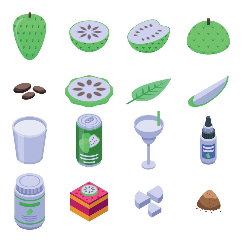 Soursop icons set, isometric style vector