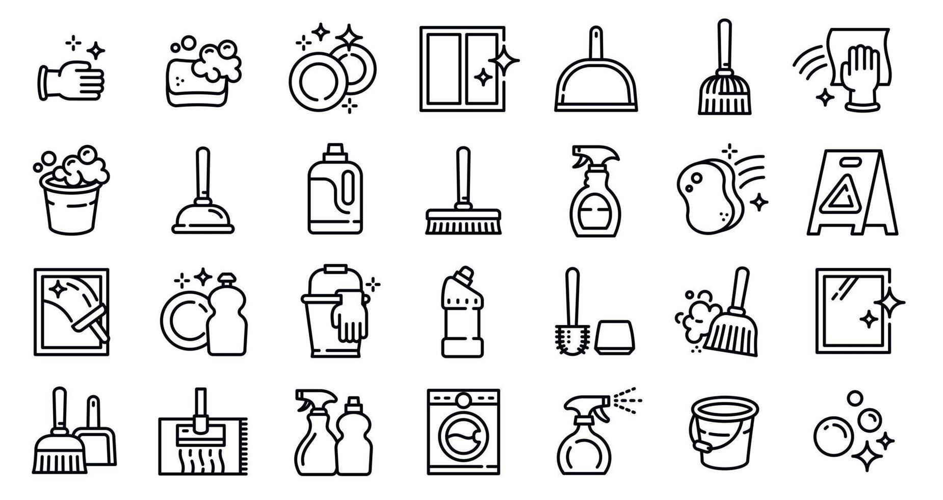 Cleaner equipment icons set, outline style vector