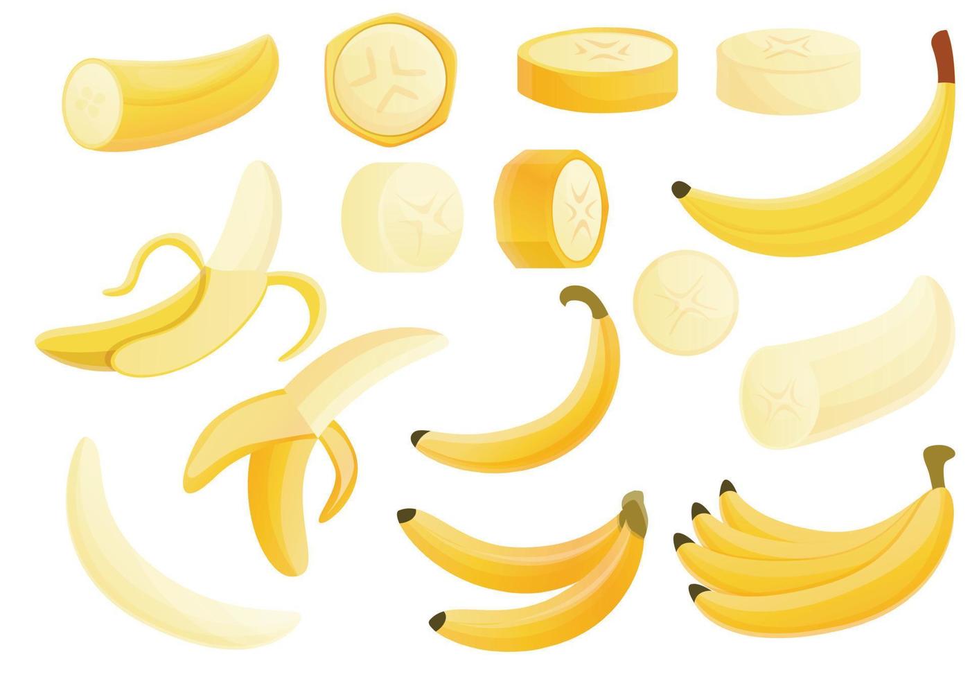 Banana icons set, cartoon style vector