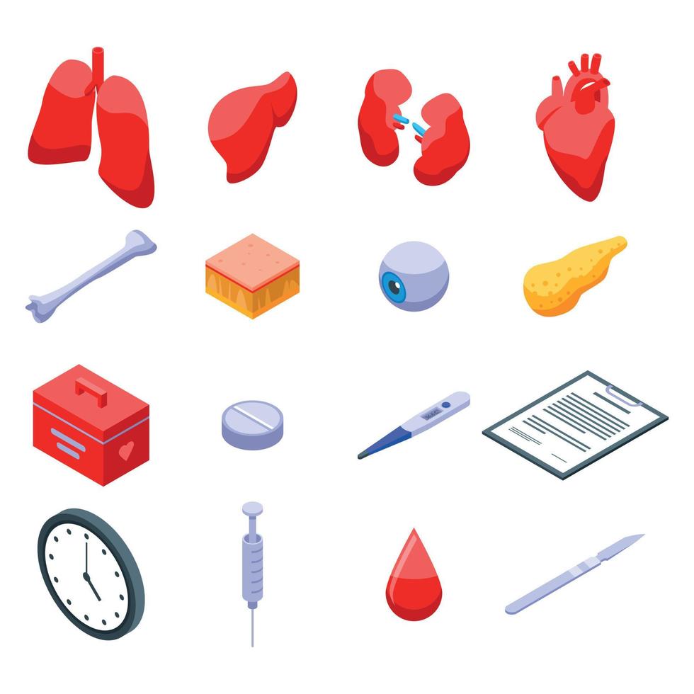 Donate organs icons set, isometric style vector