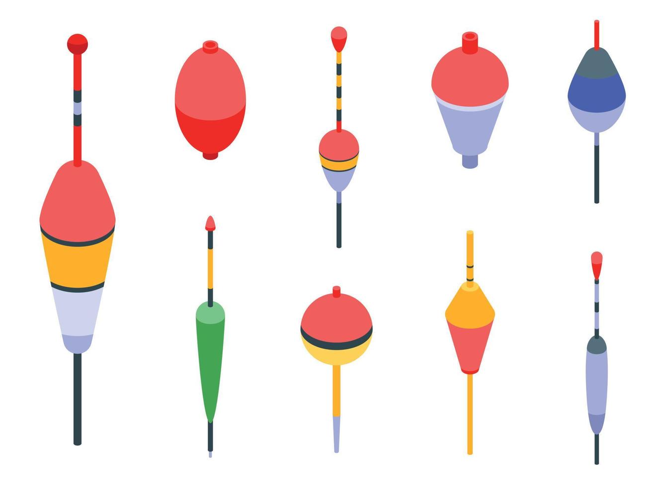 Bobber icons set, isometric style vector
