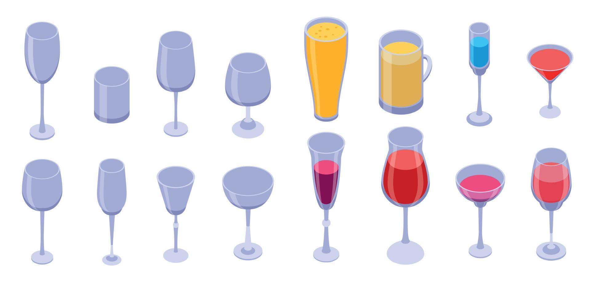 conjunto de iconos de copa de vino, estilo isométrico vector