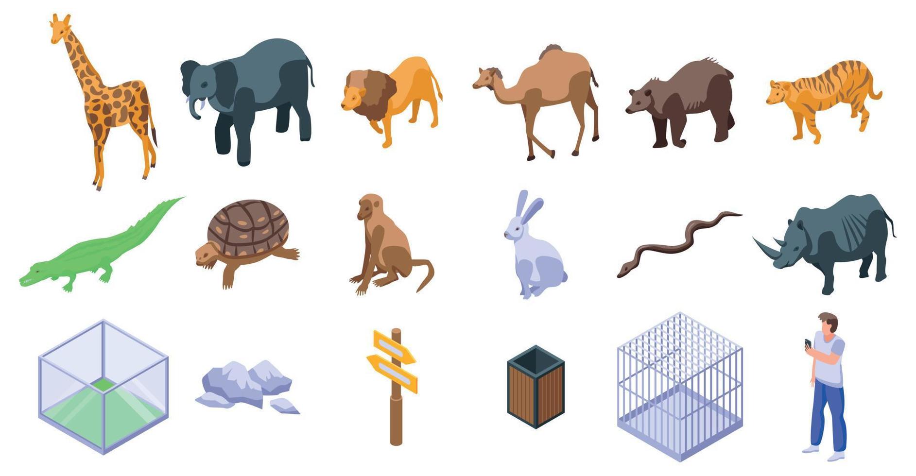 Park zoo icons set, isometric style vector