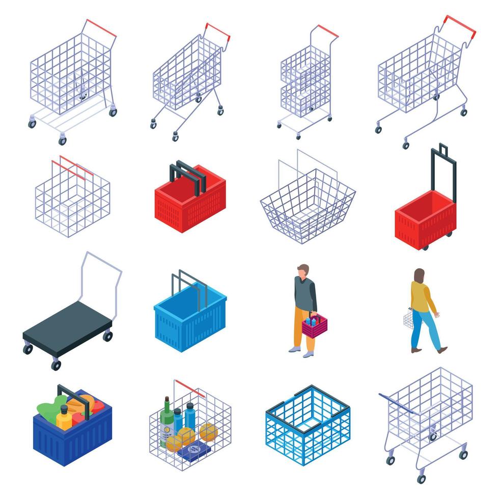 Cart supermarket icons set, isometric style vector