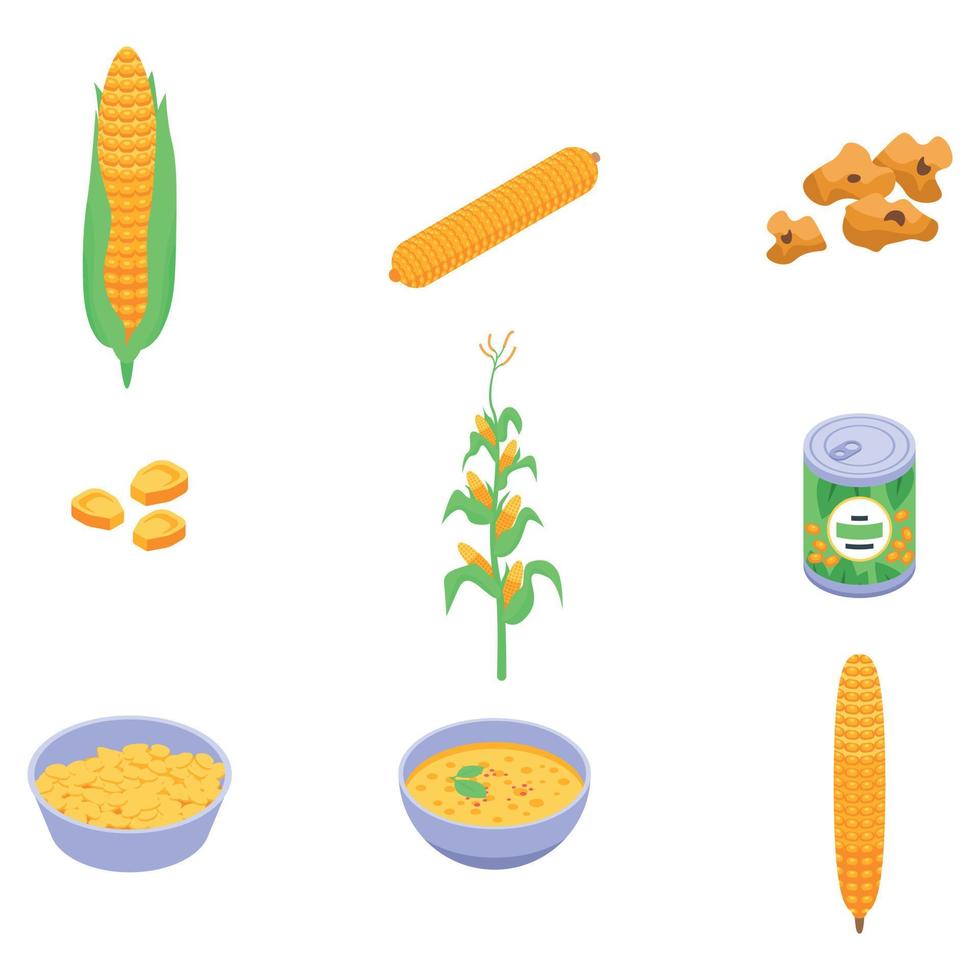 conjunto de iconos de maíz, estilo isométrico vector