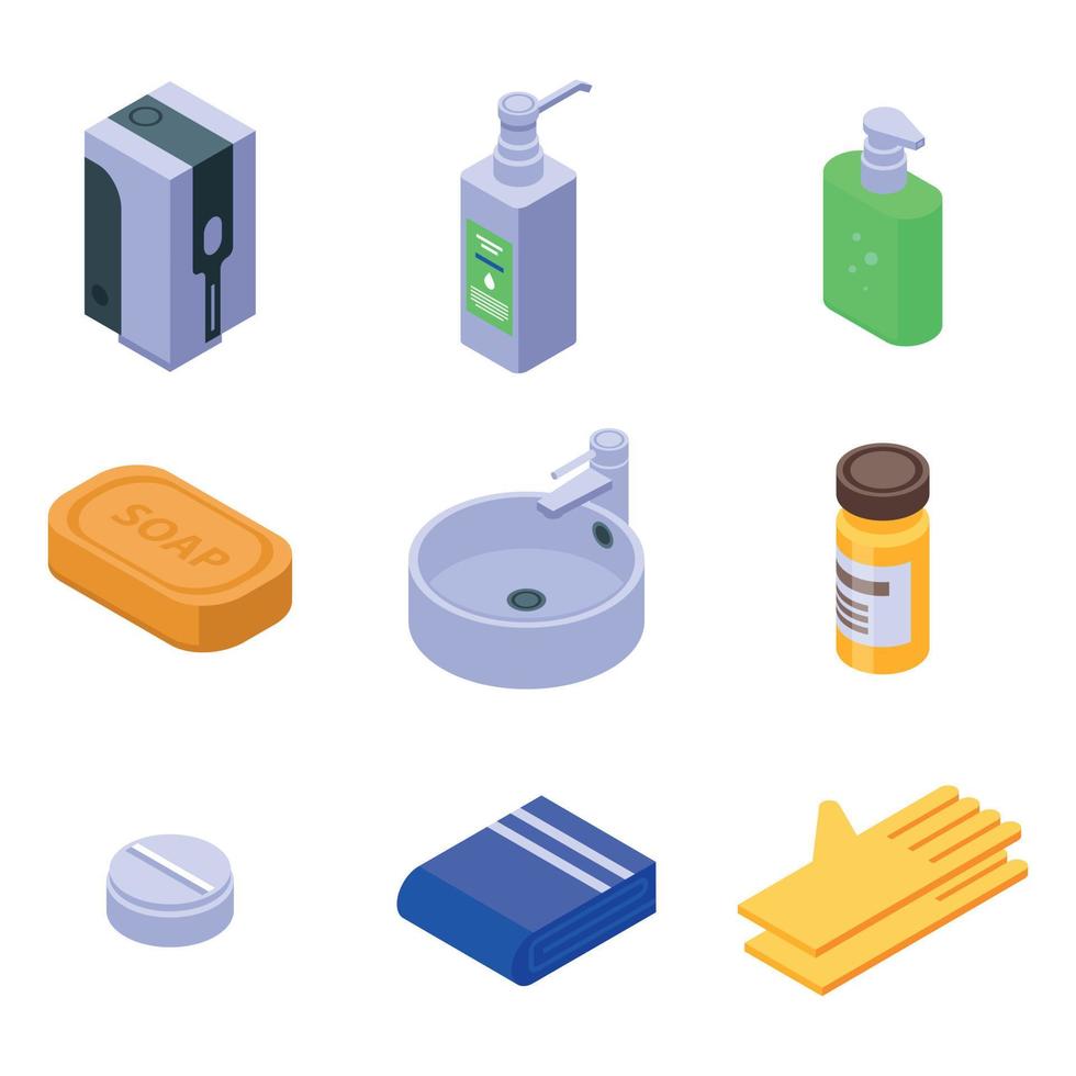 Sanitation icons set, isometric style vector