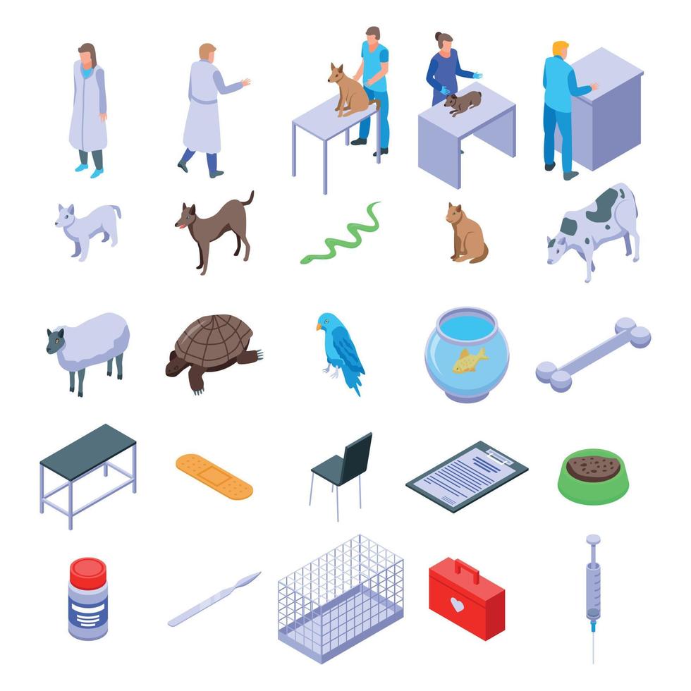 Veterinarian icons set, isometric style vector