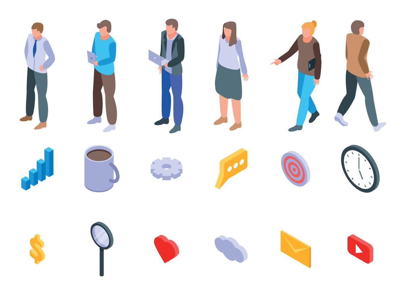 Marketer icons set, isometric style vector