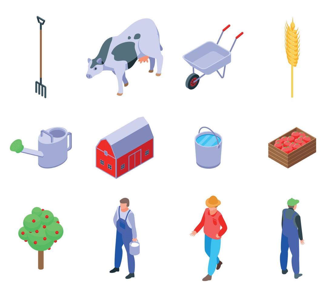 Farmer icons set, isometric style vector