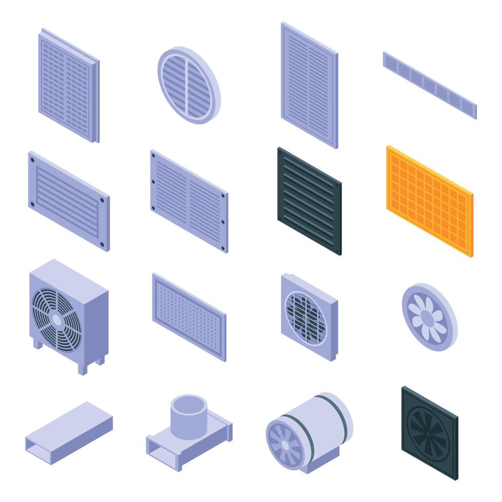 Ventilation icons set, isometric style vector