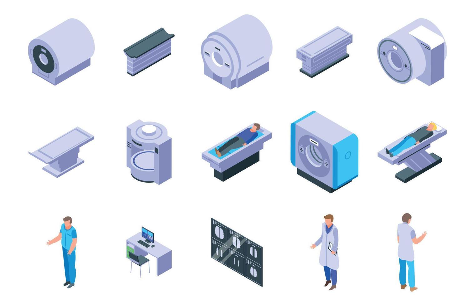 Magnetic resonance imaging icons set, isometric style vector