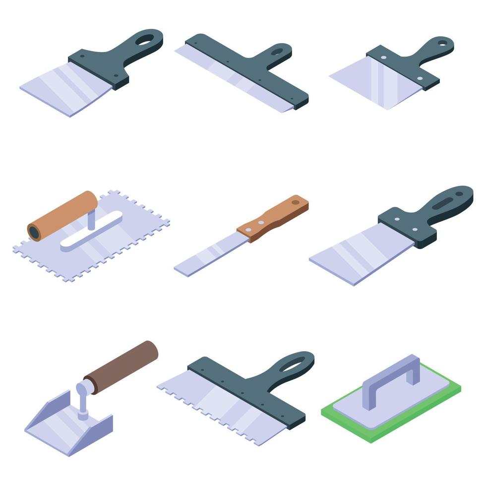 Putty knife icons set, isometric style vector