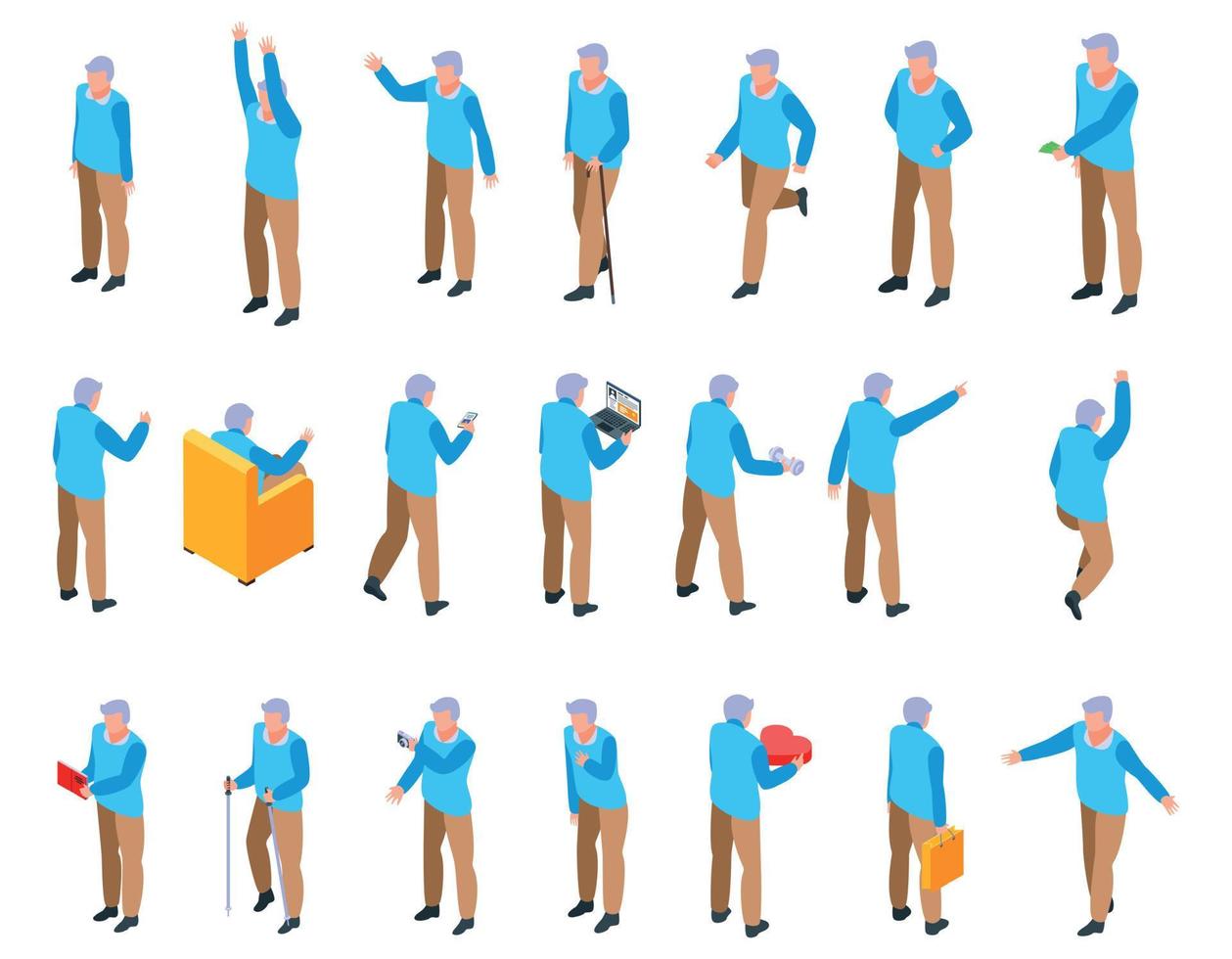 Grandfather icons set, isometric style vector