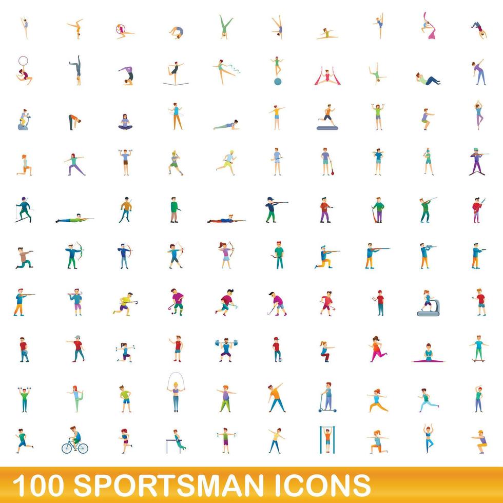 100 deportista, conjunto de iconos de estilo de dibujos animados vector