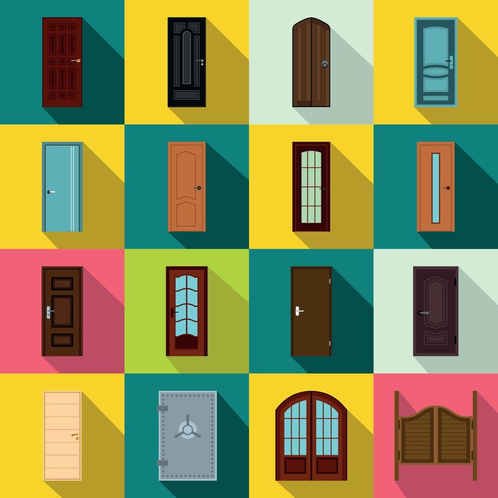 Doors icons set, flat style vector